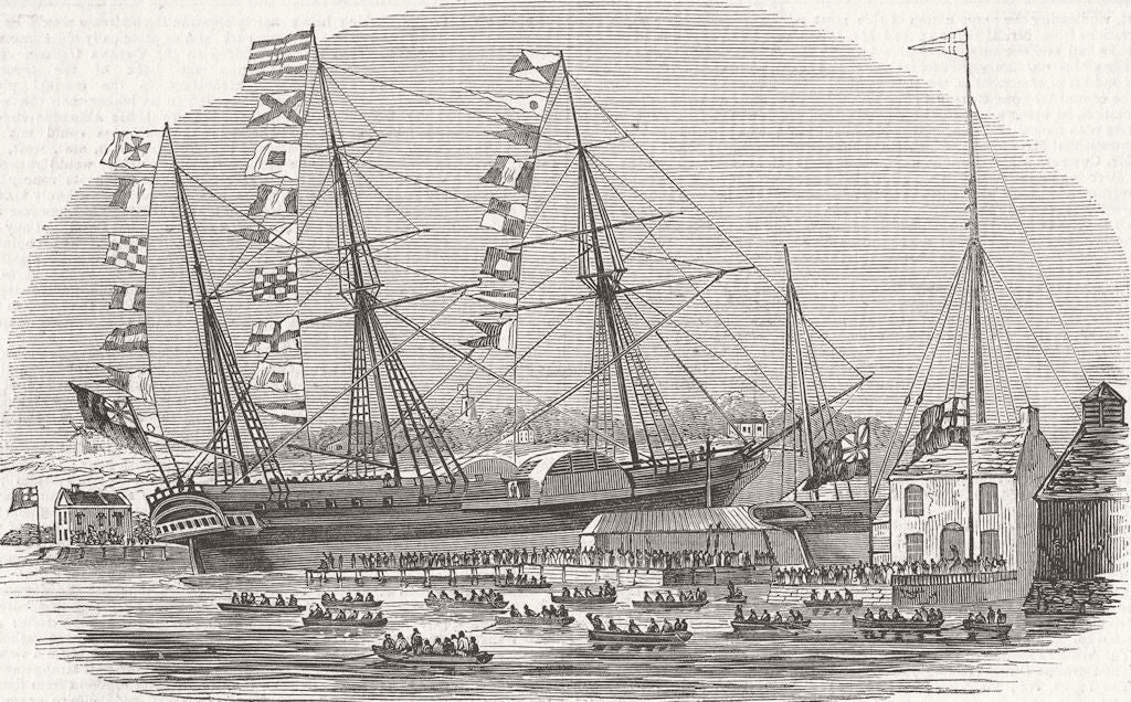 ISLE OF WIGHT. Launch. Braganza ship, Cowes 1844 old antique print picture
